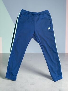 Nike Men's Track Pants Navy Blue Stripe Ankle Zip Pockets Size Large